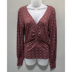 Buckle Black Medallion Print Henley Top Size Small